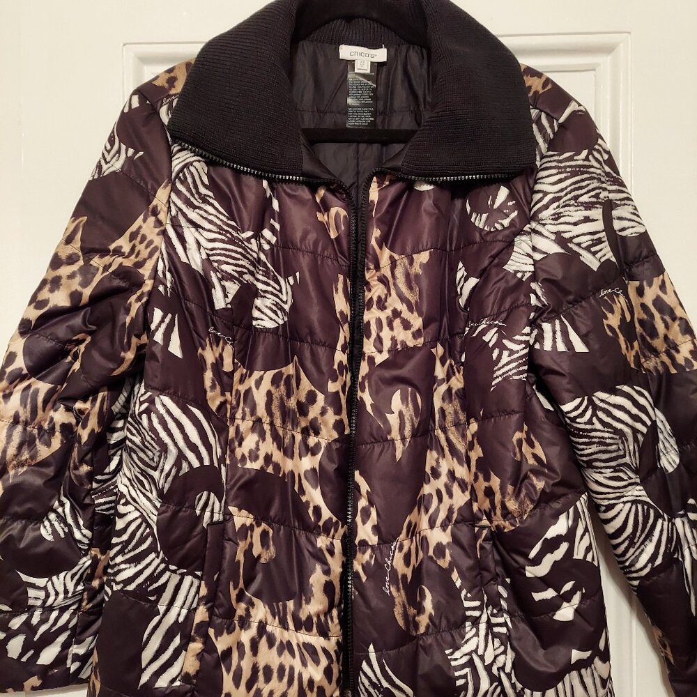 Chico's Black and Animal Print Reversible Winter Jacket size 2.5 (14)
